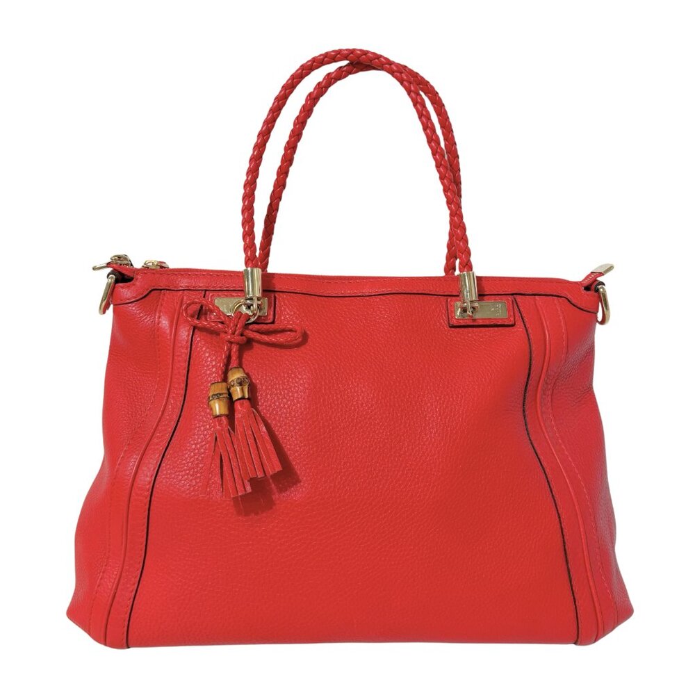 Gucci Pebbled Calfskin Bella Top Handle Red